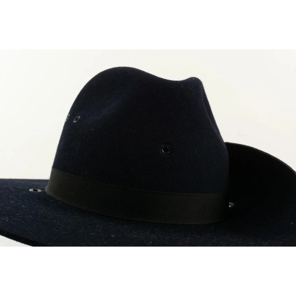 Vintage Handmade Bespoke 3XXX Beaver Navy Blue Side Snap Cowboy Hat Size 6 7/8